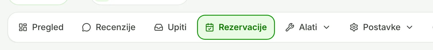 Izbornik tvrtke s odjeljkom Rezervacije.