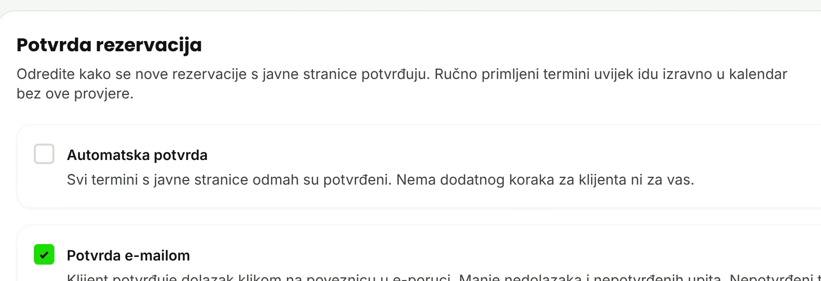 Dio Potvrda rezervacija s automatskom potvrdom i potvrdom e-mailom.